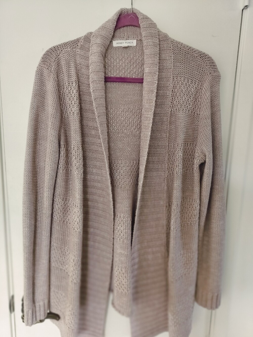 Honey Punch Women's Knit Open Front Cardigan Sweater Sz Medium cozy Taupe